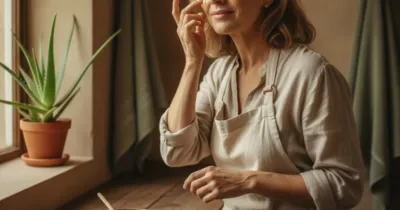 Femme appliquant un remède naturel sur son visage pour la dermite séborrhéique