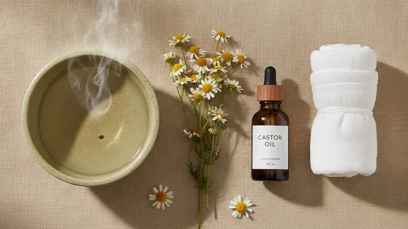 Camomille, huile de ricin et compresses chaudes pour soigner un chalazion