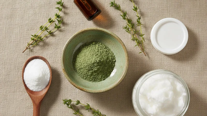 Argile verte, huile de coco, thym et bicarbonate - remèdes naturels contre l'intertrigo