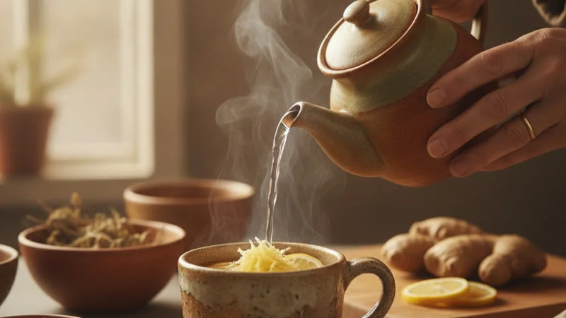 Préparer une tisane de gingembre et citron pour soulager une migraine ophtalmique