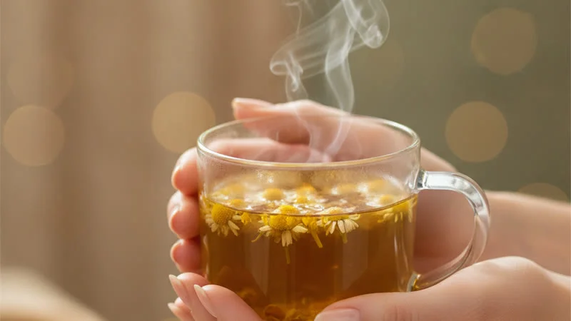 Tisane de camomille et thym pour apaiser les pertes jaunes