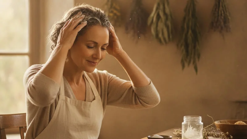 Massage du cuir chevelu avec gel d'aloe vera et huile de coco