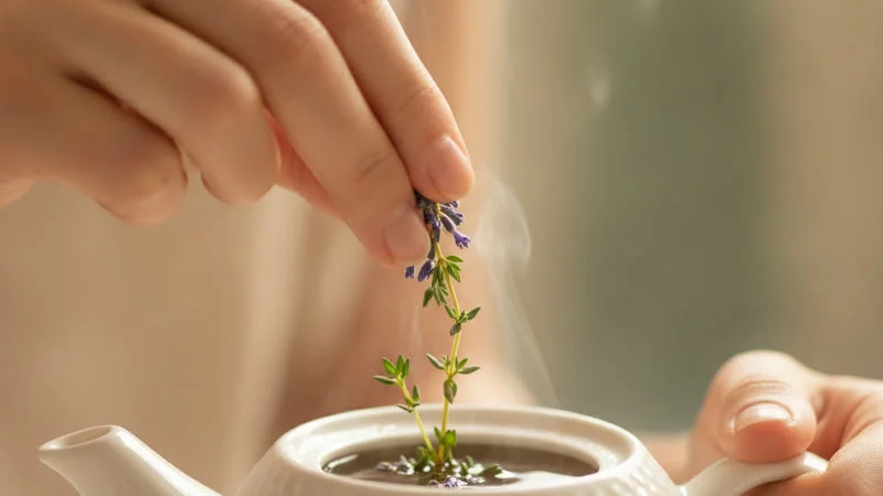 Préparation d'une infusion aux herbes pour calmer le ronflement