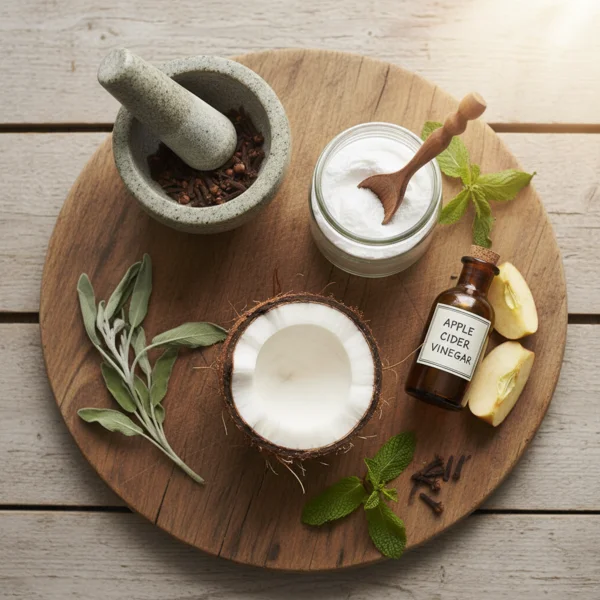 Ingrédients naturels anti-tartre : bicarbonate, clous de girofle, coco, vinaigre de cidre