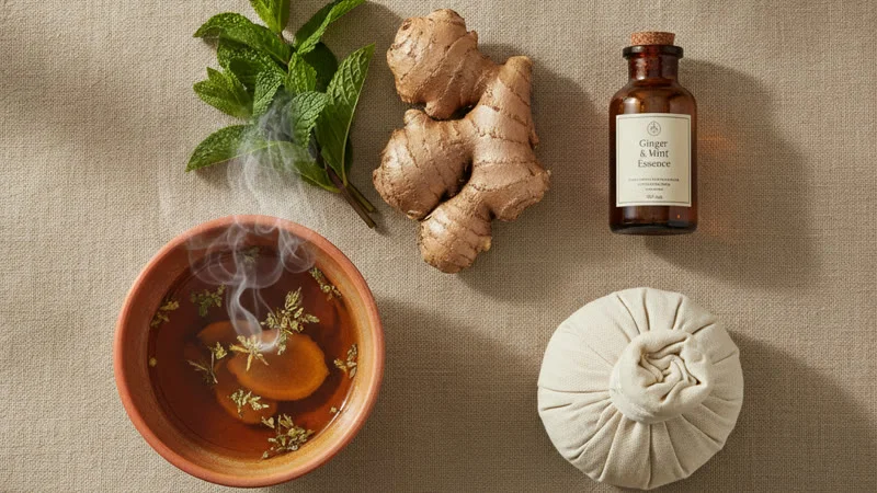Gingembre, menthe fraîche et compresses chaudes pour soulager le torticolis