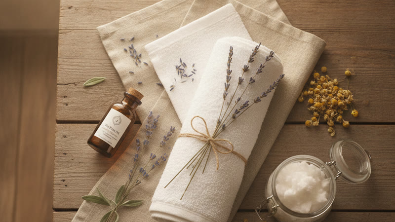 Ingrédients naturels pour l'herpès génital : lavande, huile d'arbre à thé, huile de coco, camomille